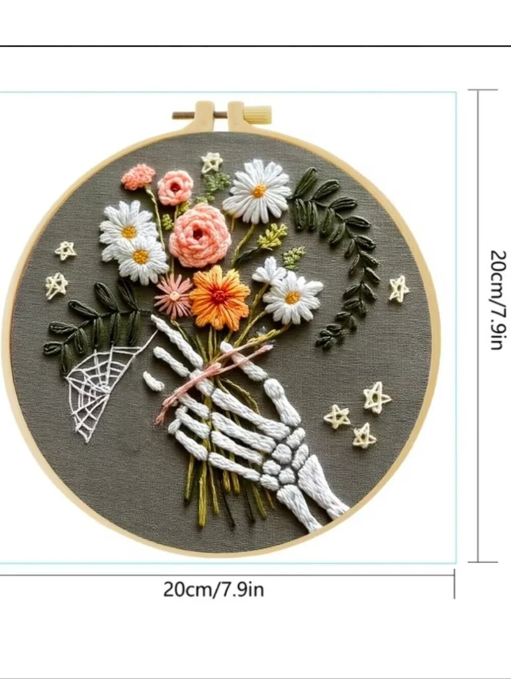DIY Embroidery For Beginners Craft Kit Skelteton Hand Holding Flowers NWT